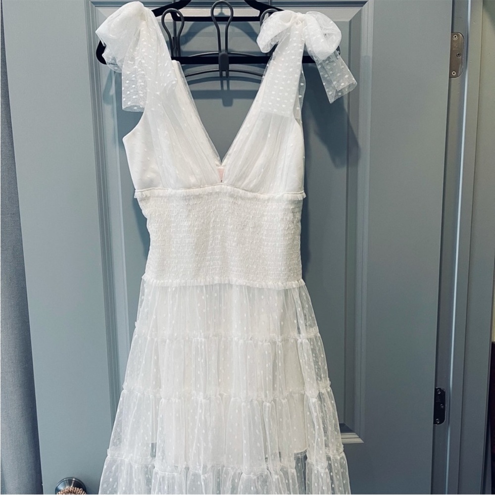 Cinq a Sept White Tulle Bow Dress